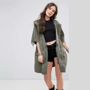 Free People Reworked Hooded Army Jacket/Duster Oversized Olive Green Size Small